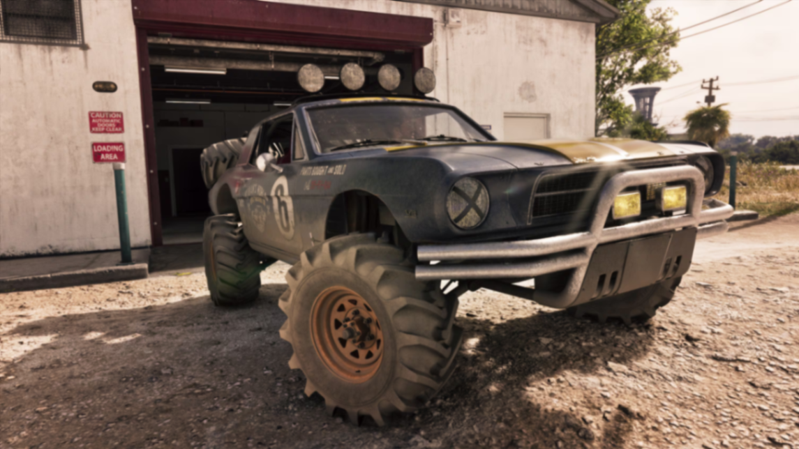 Vapid Dominator Buggy devant le garage Paradise