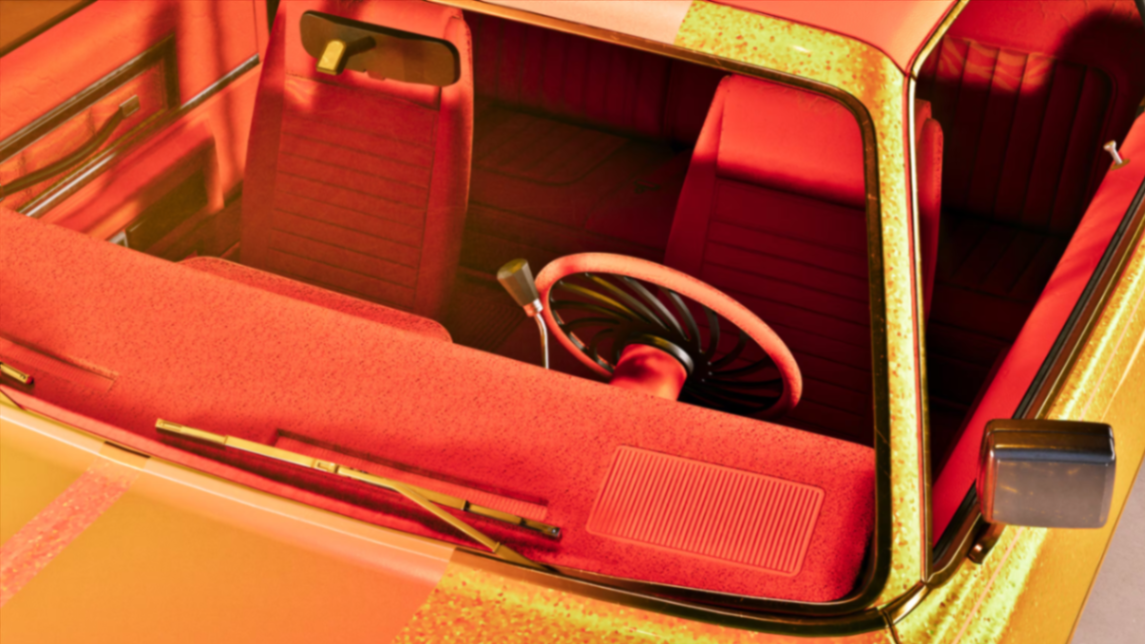 Intérieur rouge détaillé d'un véhicule customisé